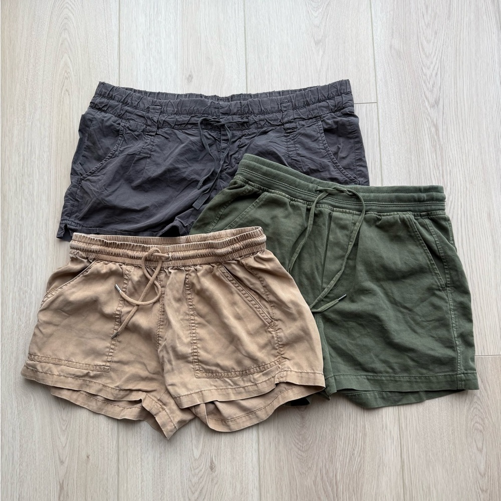 Set of Three XS Casual Shorts  in Green, Gray, and Tan